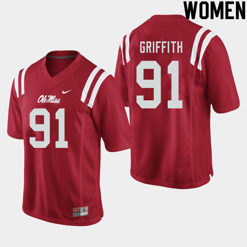 Women #91 Casey Griffith Ole Miss Rebels College Football Jerseys Sale-Red
